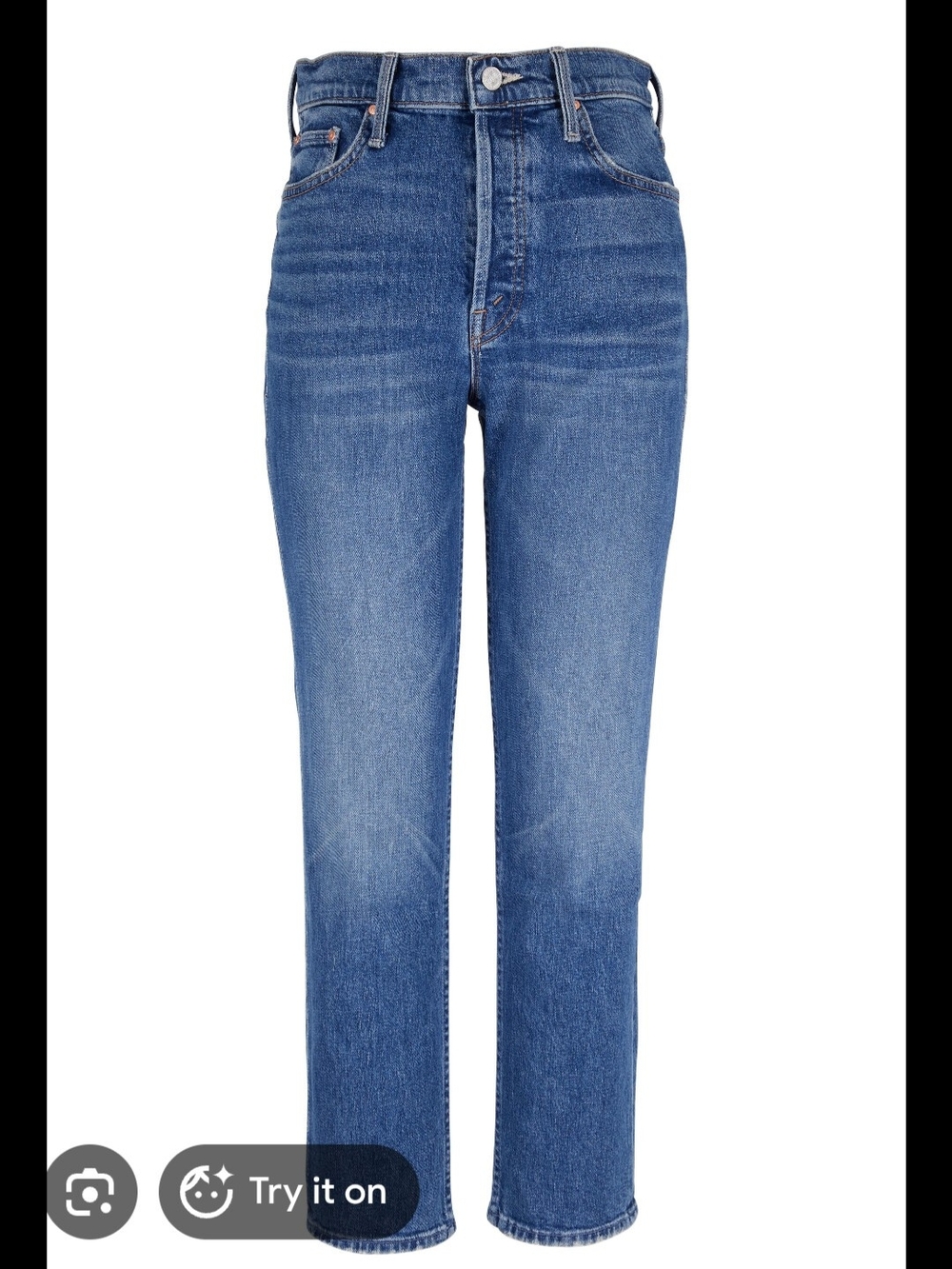 MOTHER The Tomcat Running With Scissors Straight-Leg High-Rise Jeans in Mid Blue
